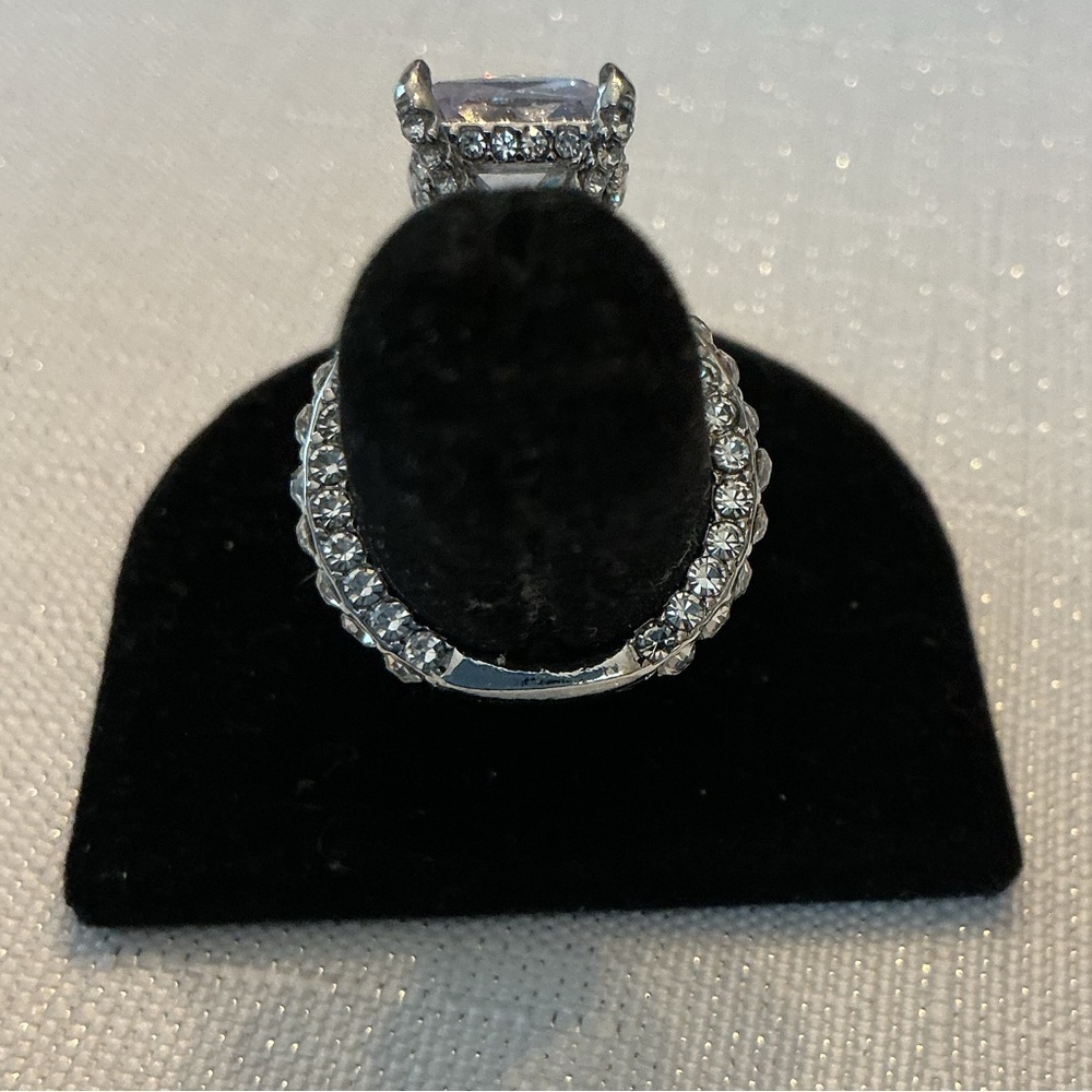 Solitaire Silver Plated Rhinestone Ring - Picture 3 of 5